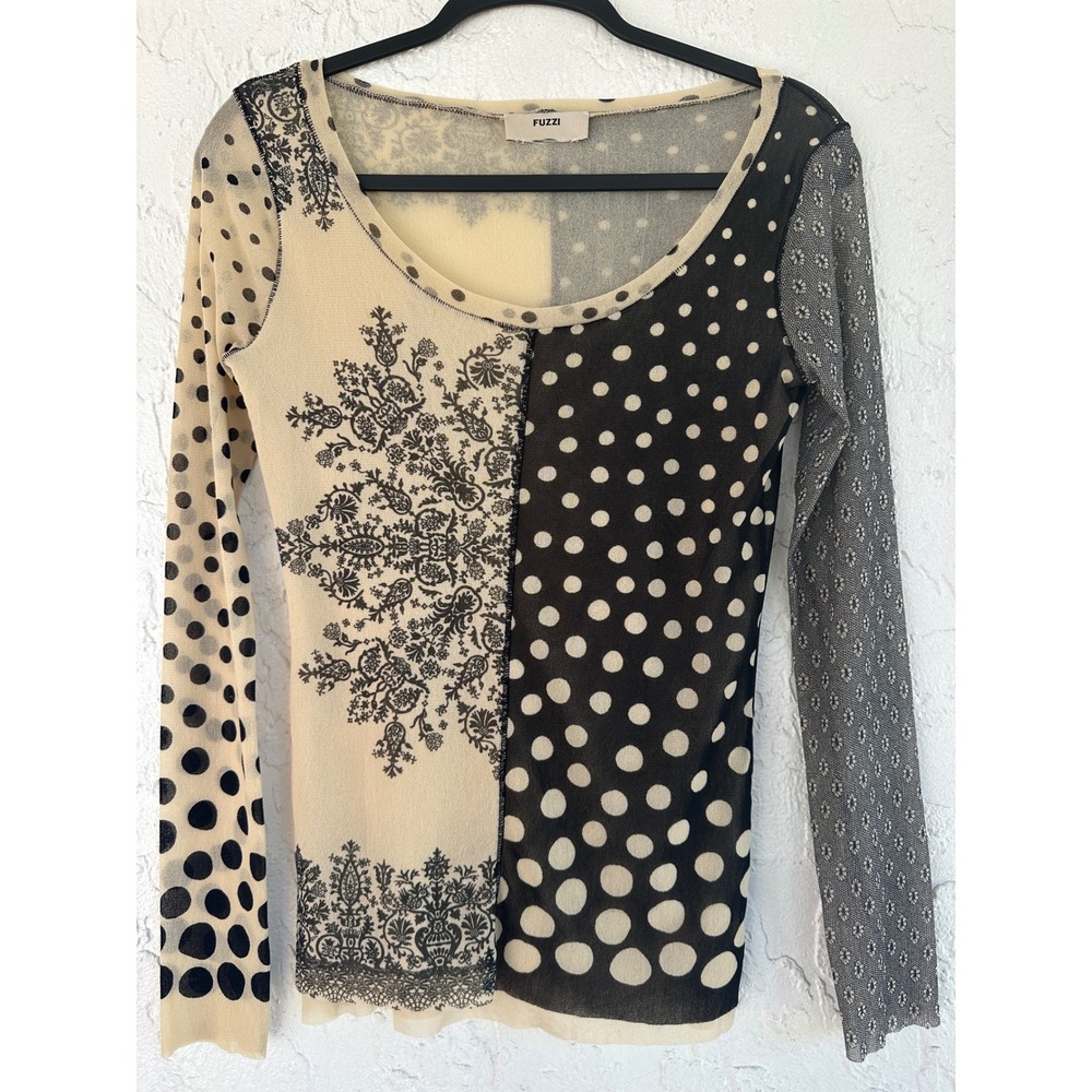 FUZZI Jean Paul Gaultier Y2K Mesh Sheer Top Polka Dot Medium Avant Garde